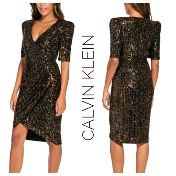 Calvin Klein Dresses Calvin Klein Gold Sequin Dress Poshmark
